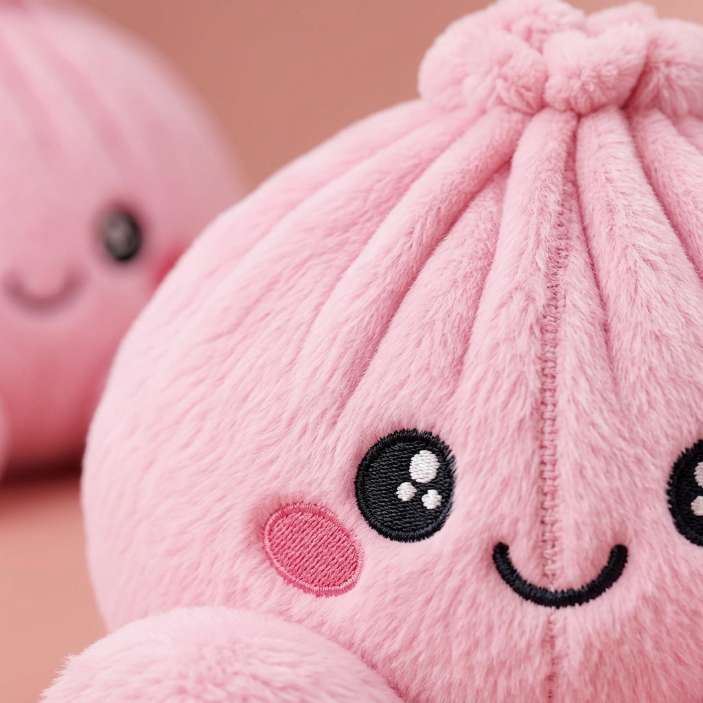 Dumpling Squishy Pivoine Rose en Peluche — gros plan macro sur la texture