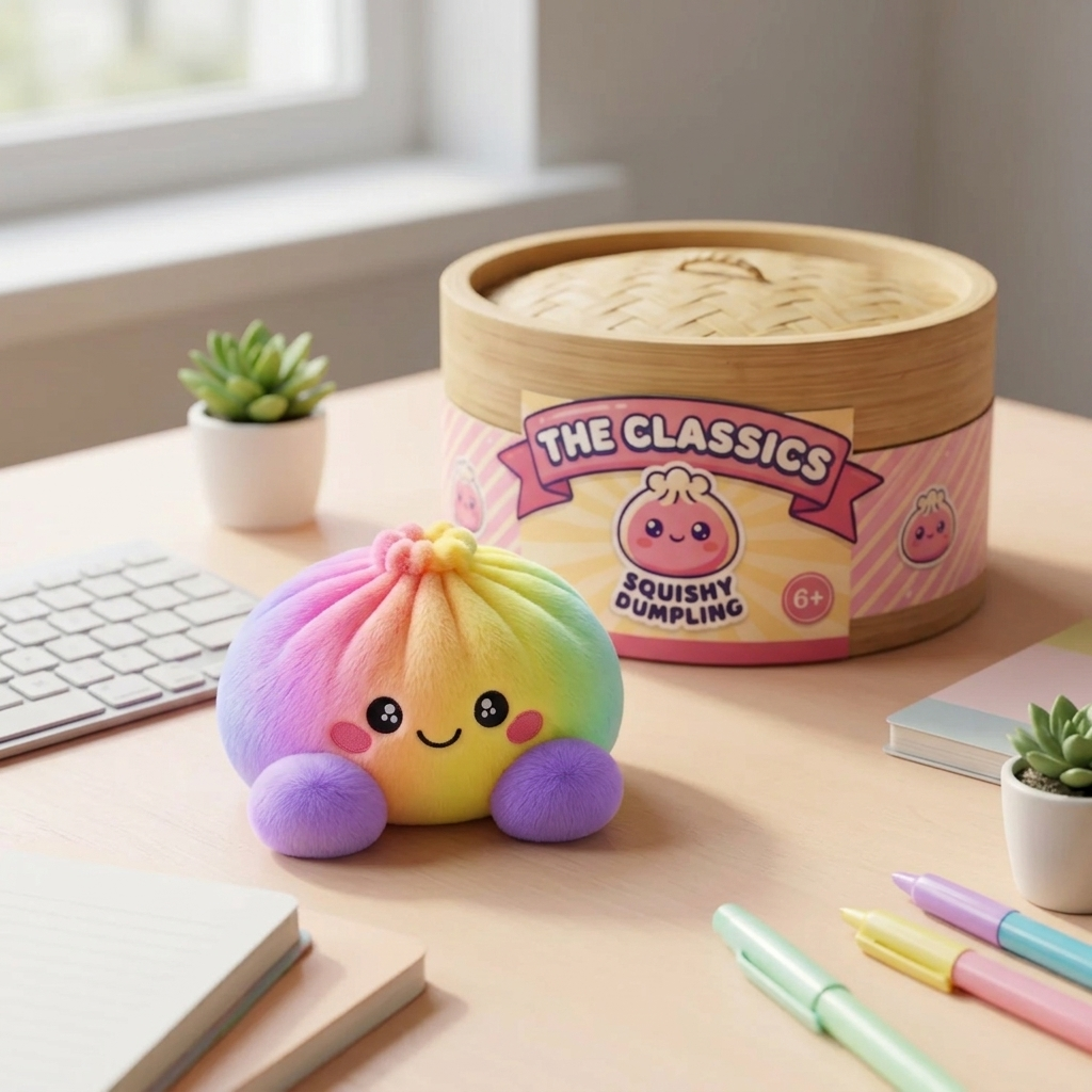 Squishy Dumpling Arc-en-ciel Pastel en ambiance sur un bureau