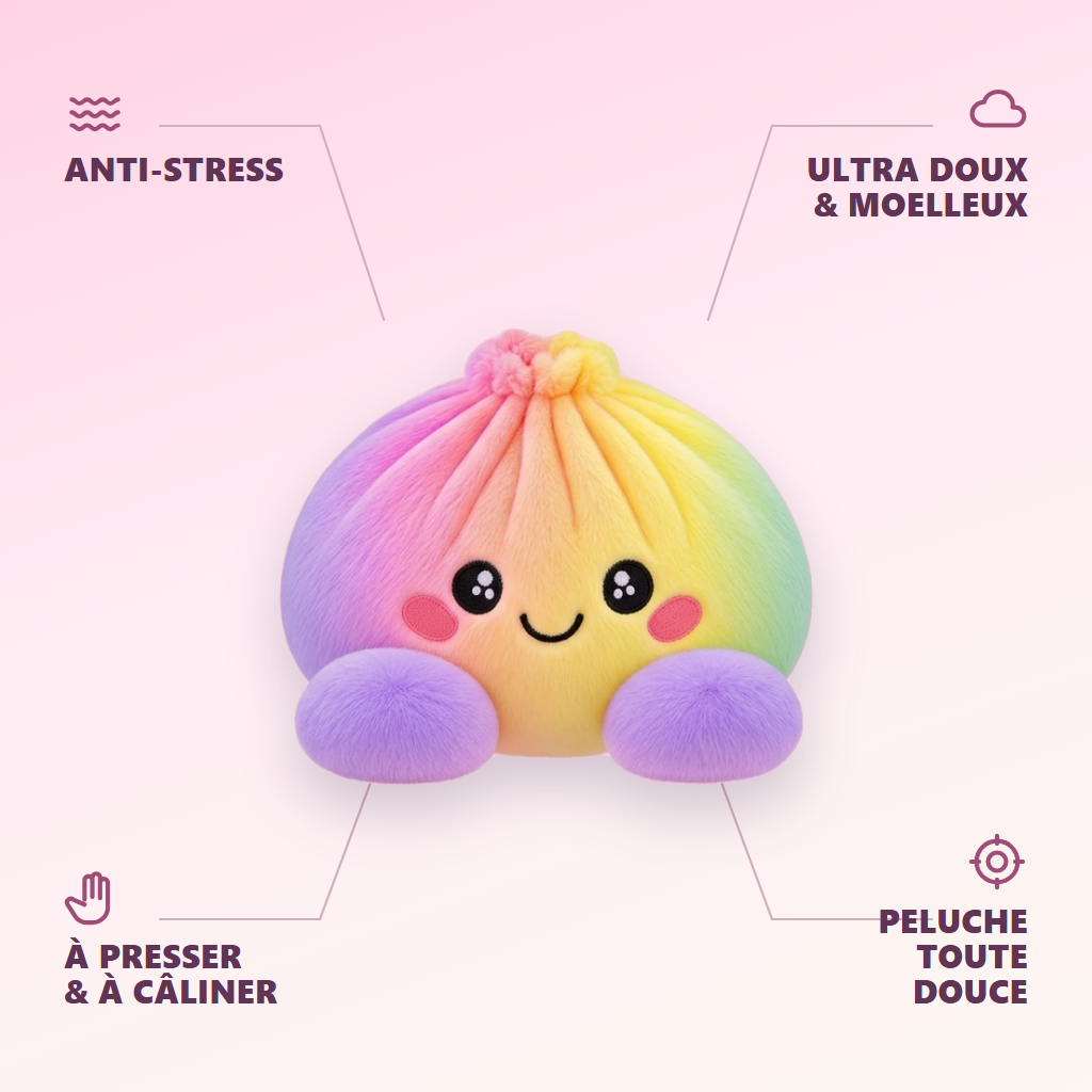 Squishy Dumpling Arc-en-ciel Pastel — anti-stress, ultra doux, effet slow-rise