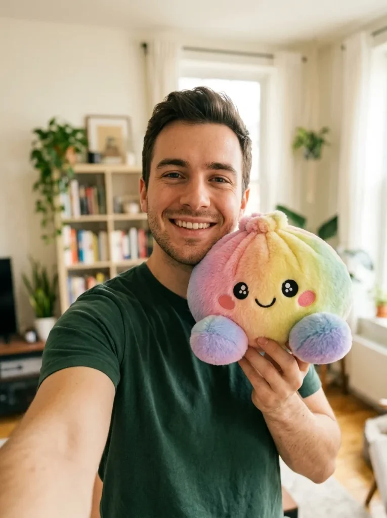 Squishy Dumpling Arc-en-ciel Pastel tenu près du visage — photo client