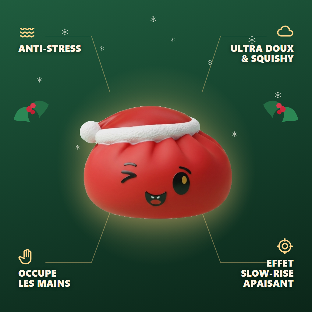 Squishy Dumpling Bonnet de Noël Rouge — anti-stress, ultra doux, effet slow-rise