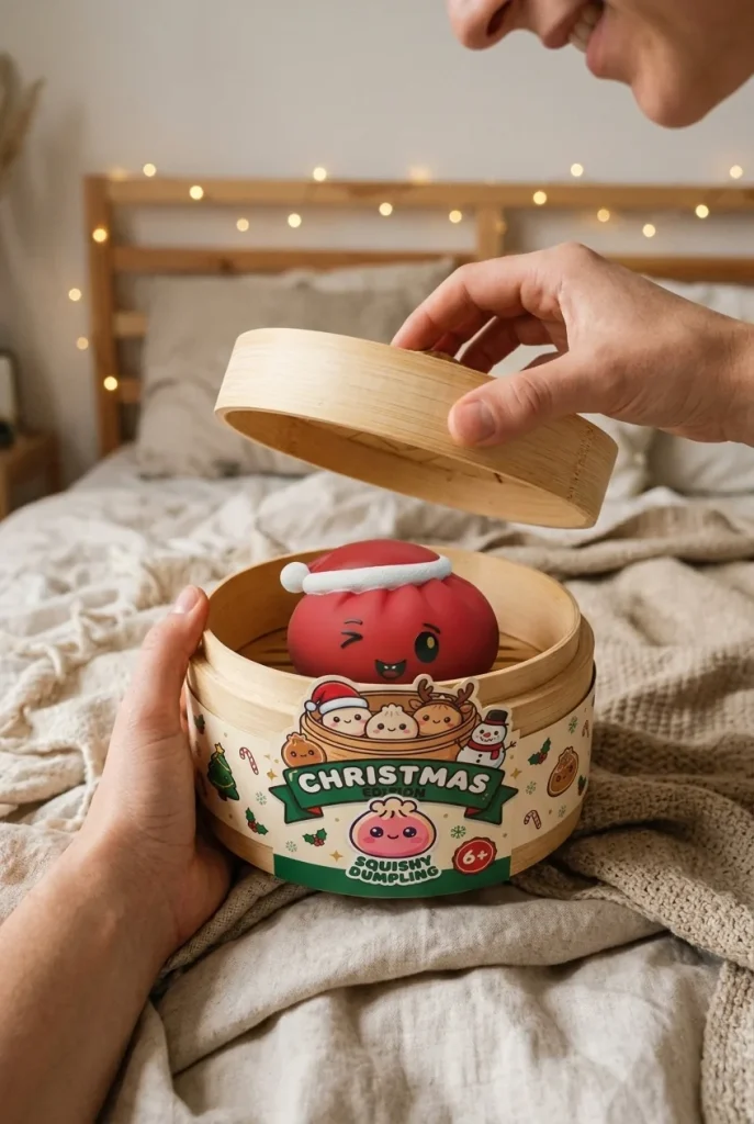 Déballage du Squishy Dumpling Bonnet de Noël Rouge — la boîte panier vapeur s'ouvre