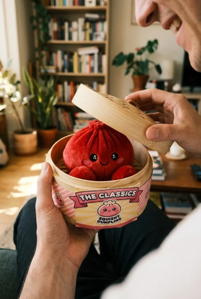 Déballage du Squishy Dumpling Rouge Rubis Peluche — la boîte panier vapeur s'ouvre