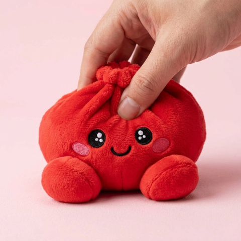 Squishy Dumpling Rouge Rubis Peluche — effet slow-rise, la mousse regonfle