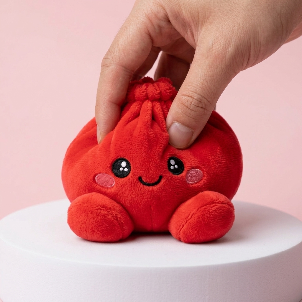Squishy Dumpling Rouge Rubis Peluche pressé dans la main, matière squishy