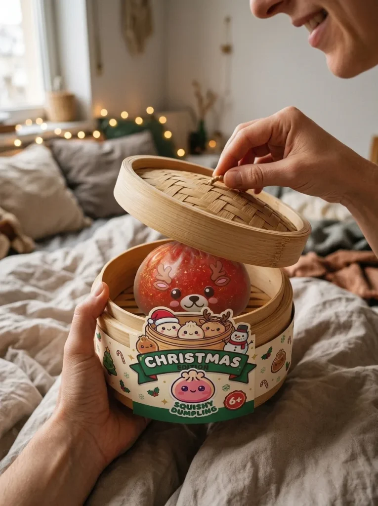 Déballage du Squishy Dumpling Renne Rouge Glitter — la boîte panier vapeur s'ouvre