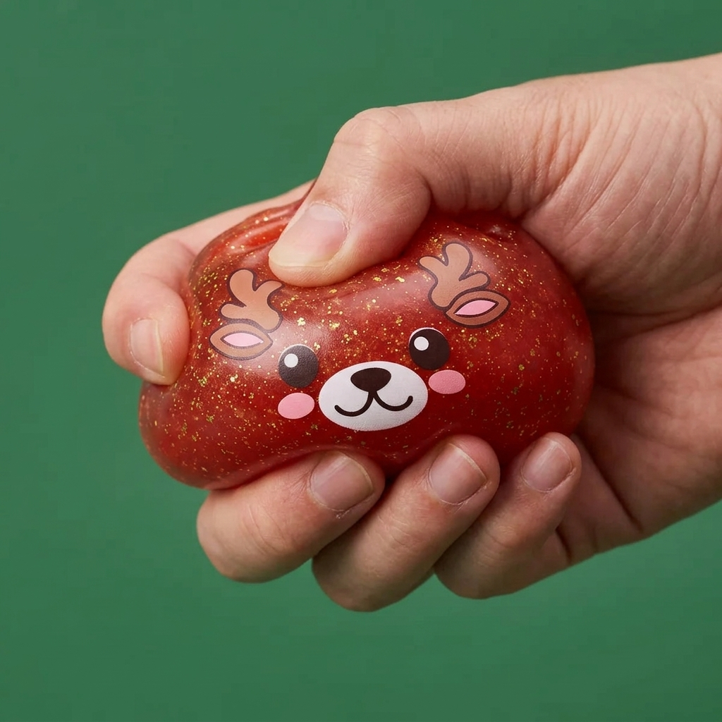 Squishy Dumpling Renne Rouge Glitter — effet slow-rise, la mousse regonfle