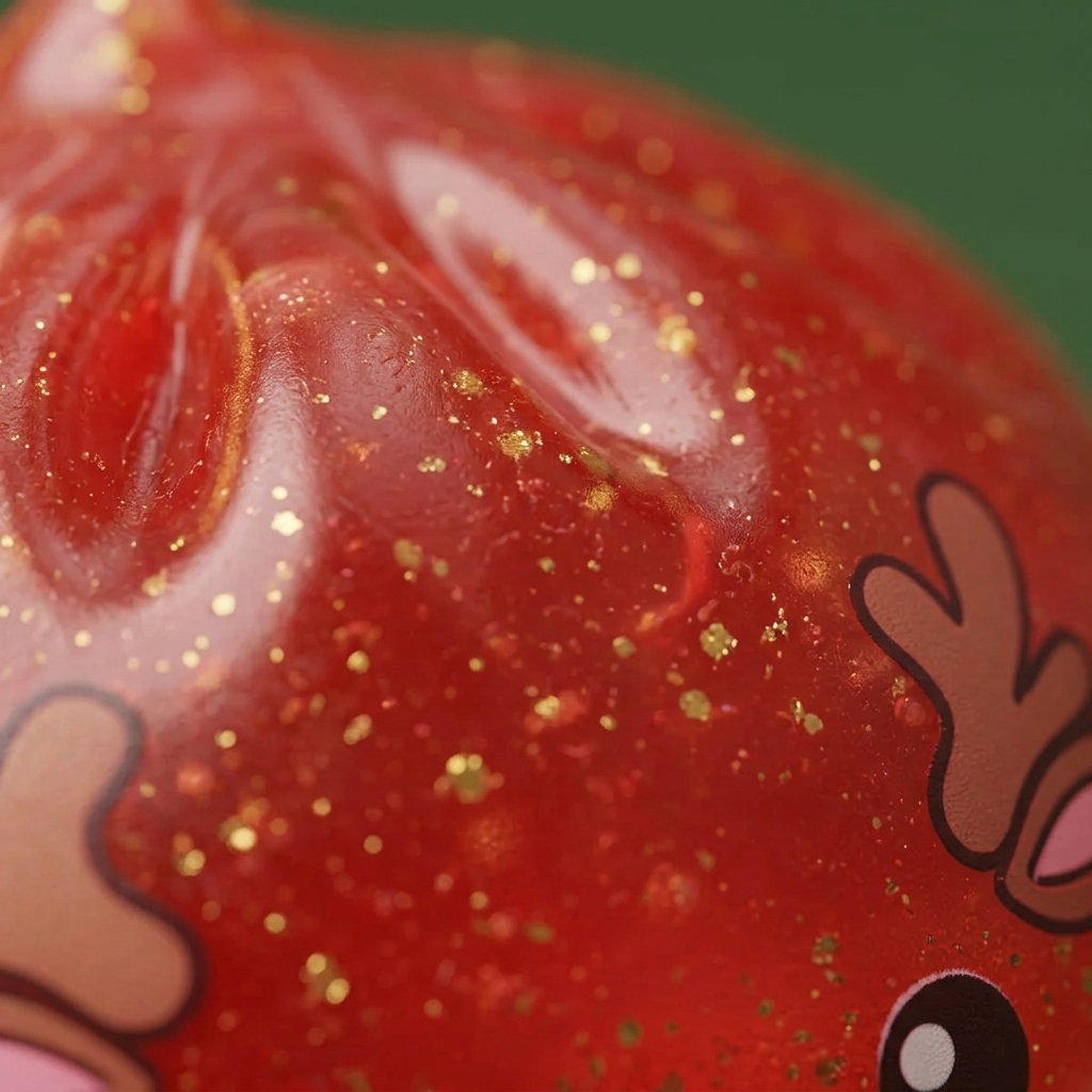 Squishy Dumpling Renne Rouge Glitter — gros plan macro sur la texture