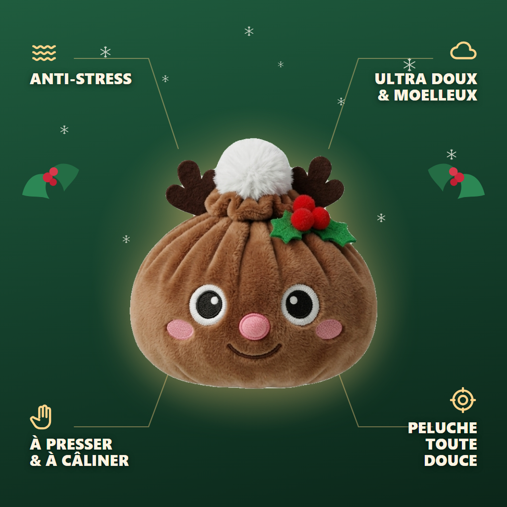 Dumpling Squishy Renne de Noël — anti-stress, ultra doux, effet slow-rise