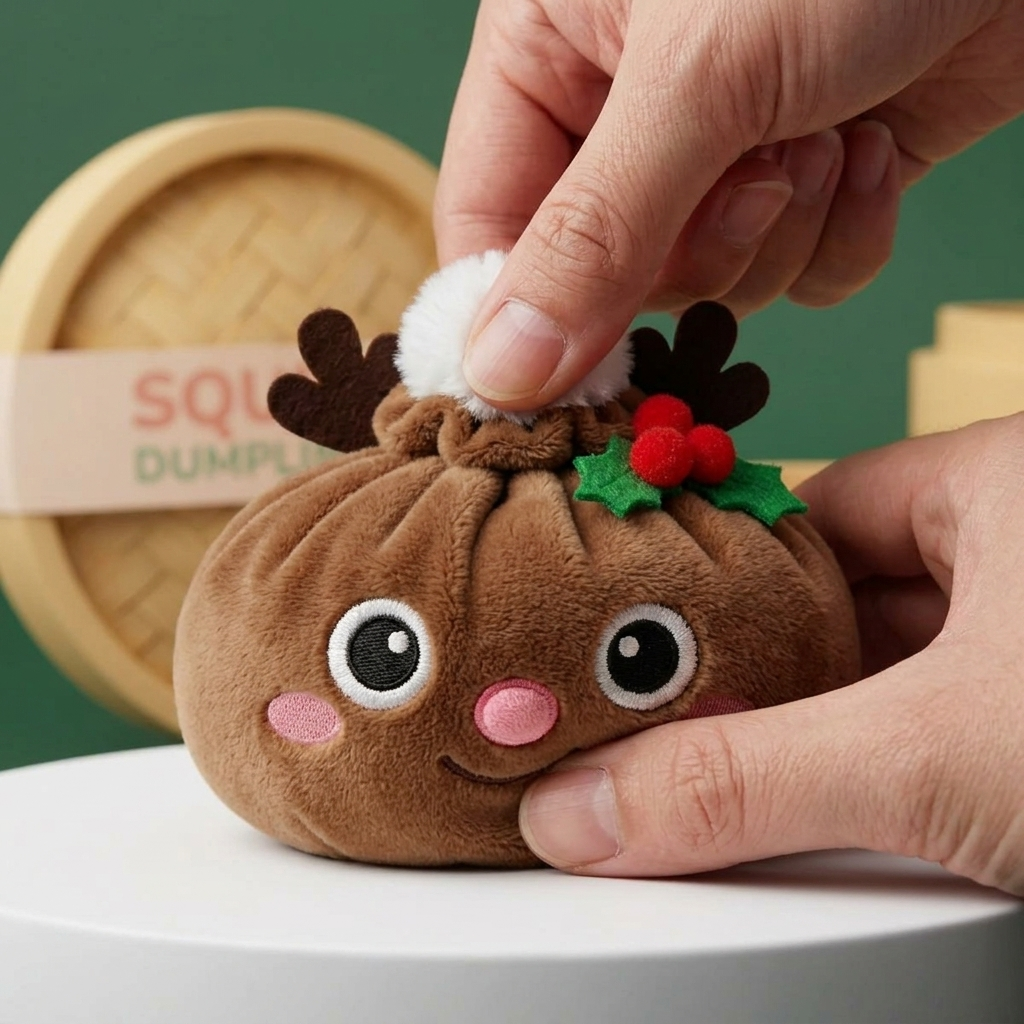 Dumpling Squishy Renne de Noël pressé dans la main, matière squishy