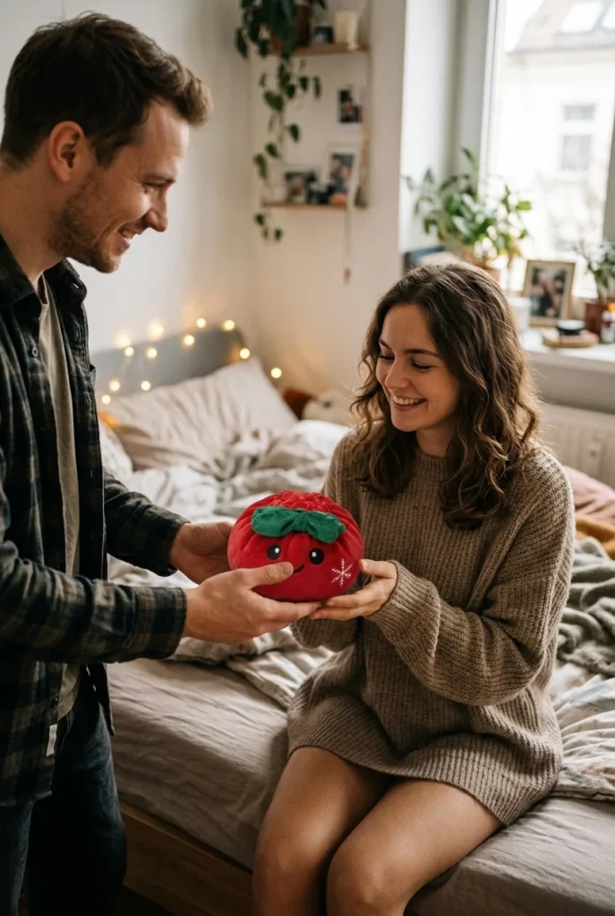 Squishy Dumpling Ruban Festif Rouge offert en cadeau entre deux personnes