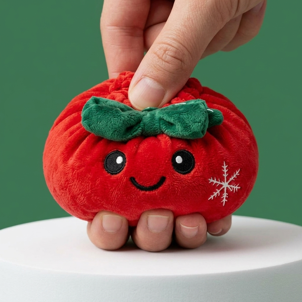 Squishy Dumpling Ruban Festif Rouge pressé dans la main, matière squishy