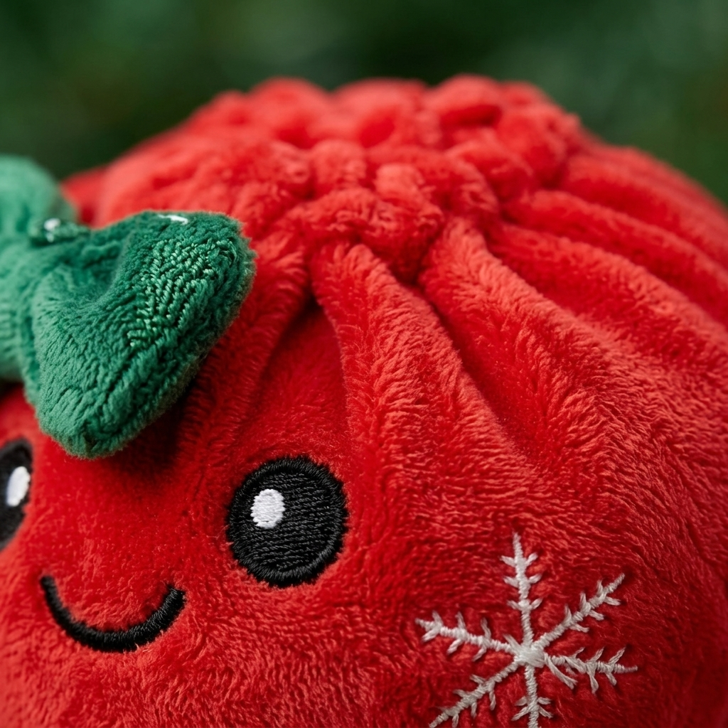 Squishy Dumpling Ruban Festif Rouge — gros plan macro sur la texture