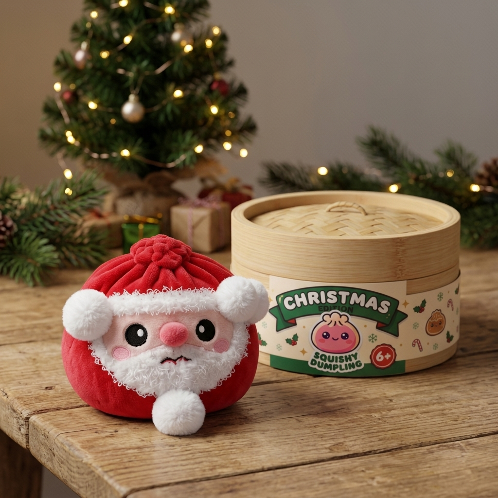 Squishy Dumpling Père Noël en ambiance sur un bureau