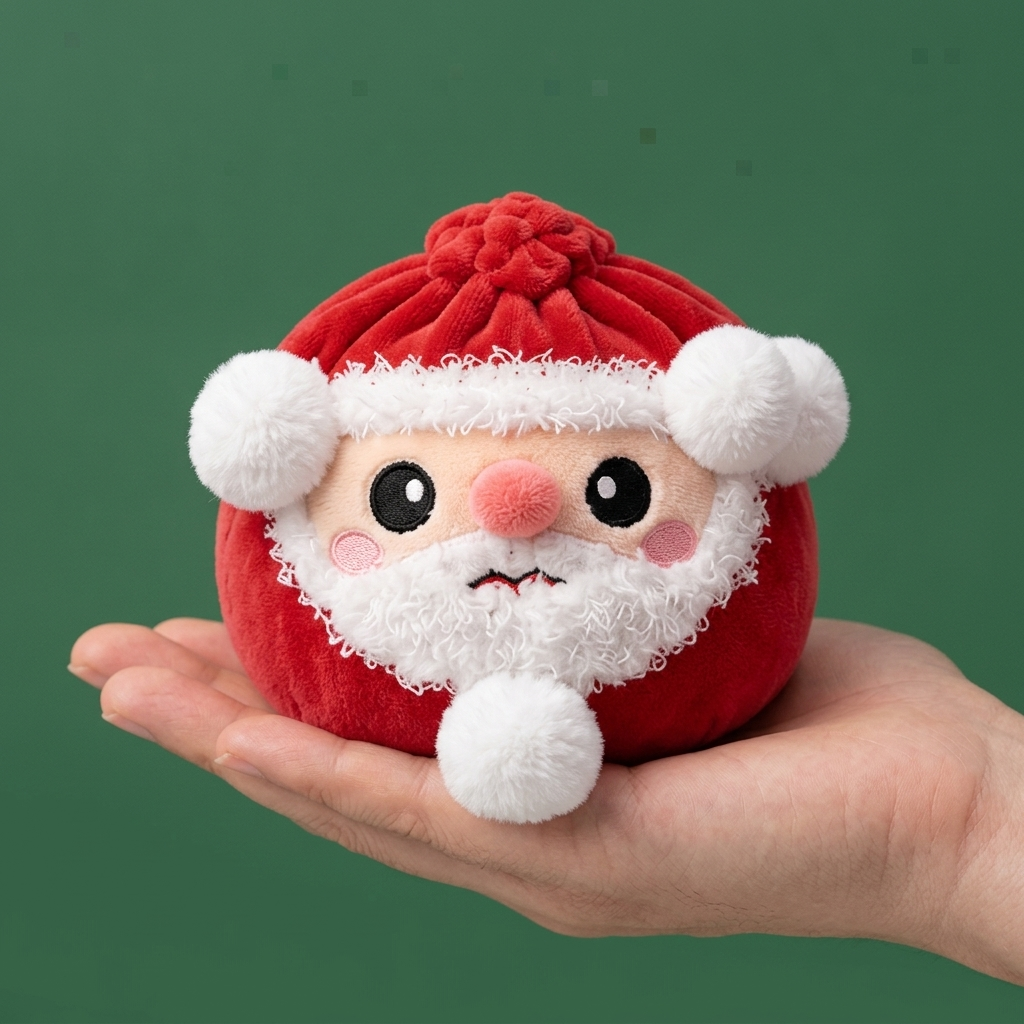 Squishy Dumpling Père Noël tenu en main, taille réelle