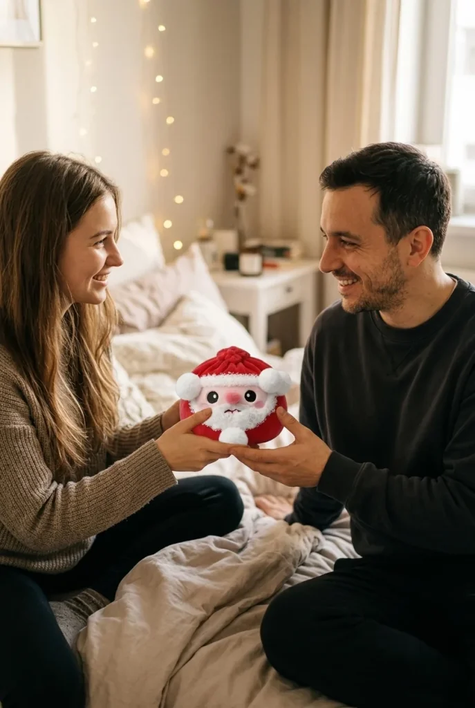Squishy Dumpling Père Noël offert en cadeau entre deux personnes