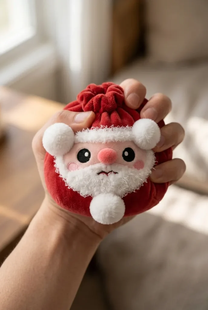 Squishy Dumpling Père Noël pressé dans la main — effet squishy slow-rise
