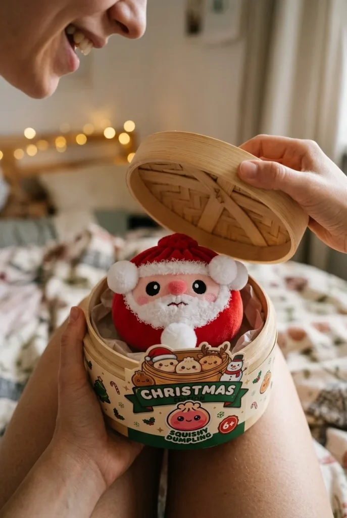 Déballage du Squishy Dumpling Père Noël — la boîte panier vapeur s'ouvre
