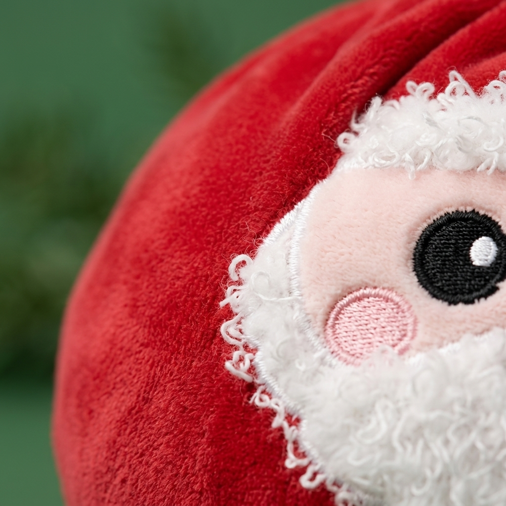Squishy Dumpling Père Noël — gros plan macro sur la texture