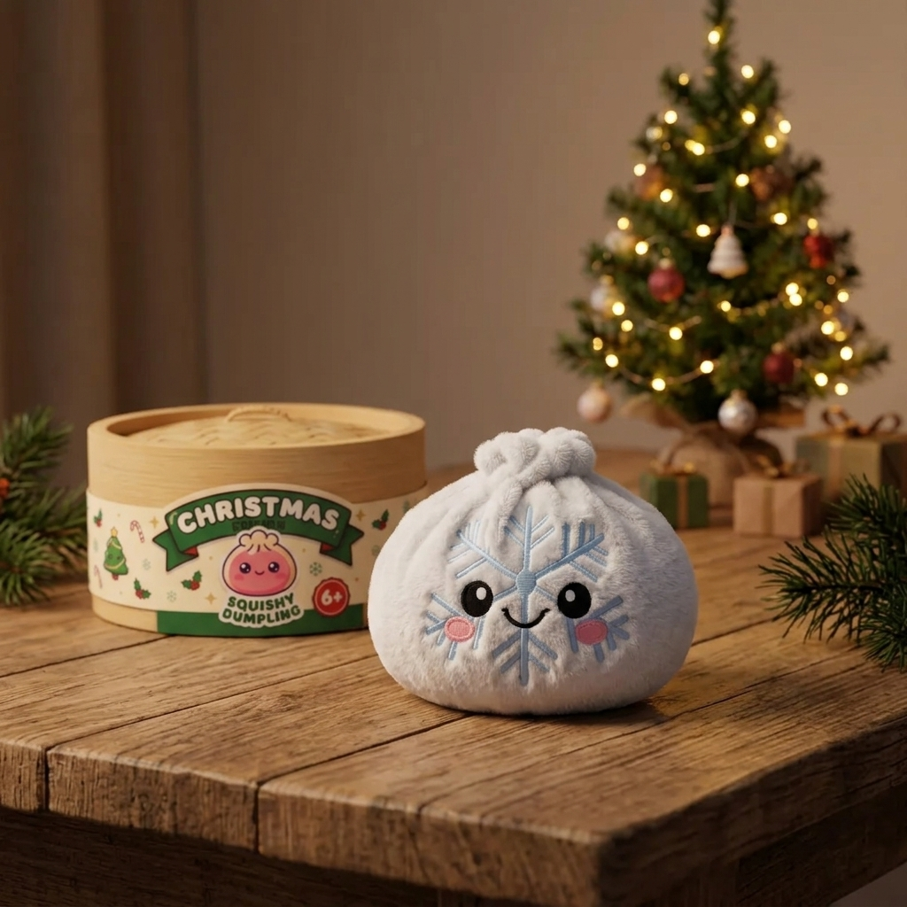 Dumpling Squishy Flocon de Neige Hiver en ambiance sur un bureau