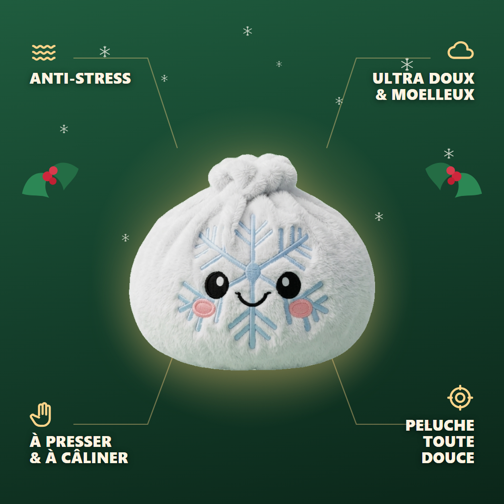 Dumpling Squishy Flocon de Neige Hiver — anti-stress, ultra doux, effet slow-rise