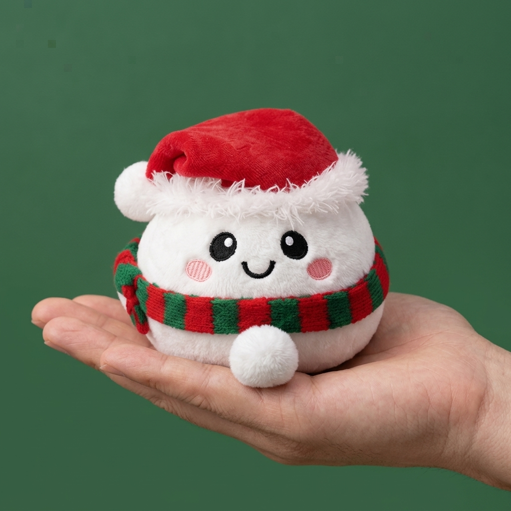 Squishy Dumpling Bonhomme de Neige Douillet tenu en main, taille réelle