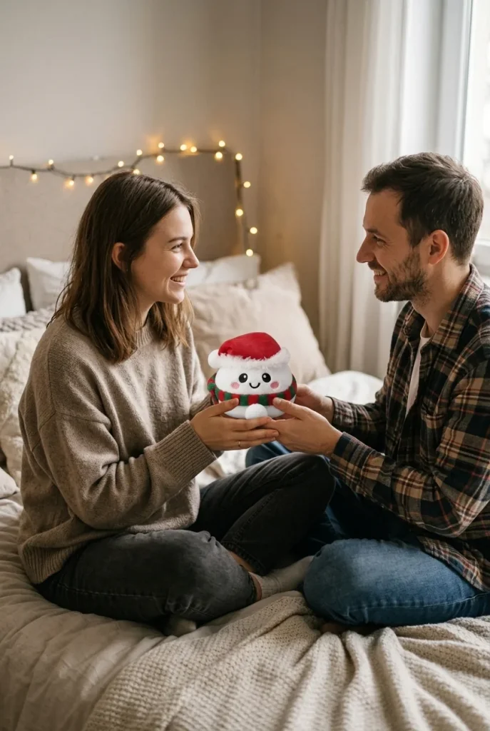 Squishy Dumpling Bonhomme de Neige Douillet offert en cadeau entre deux personnes
