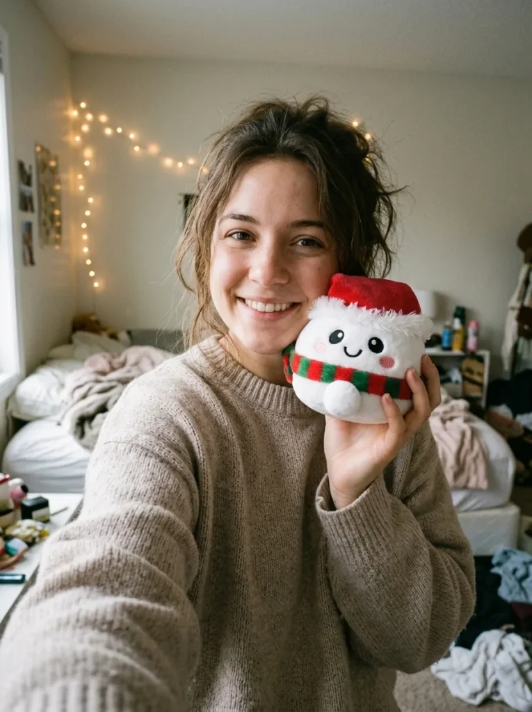 Squishy Dumpling Bonhomme de Neige Douillet tenu près du visage — photo client