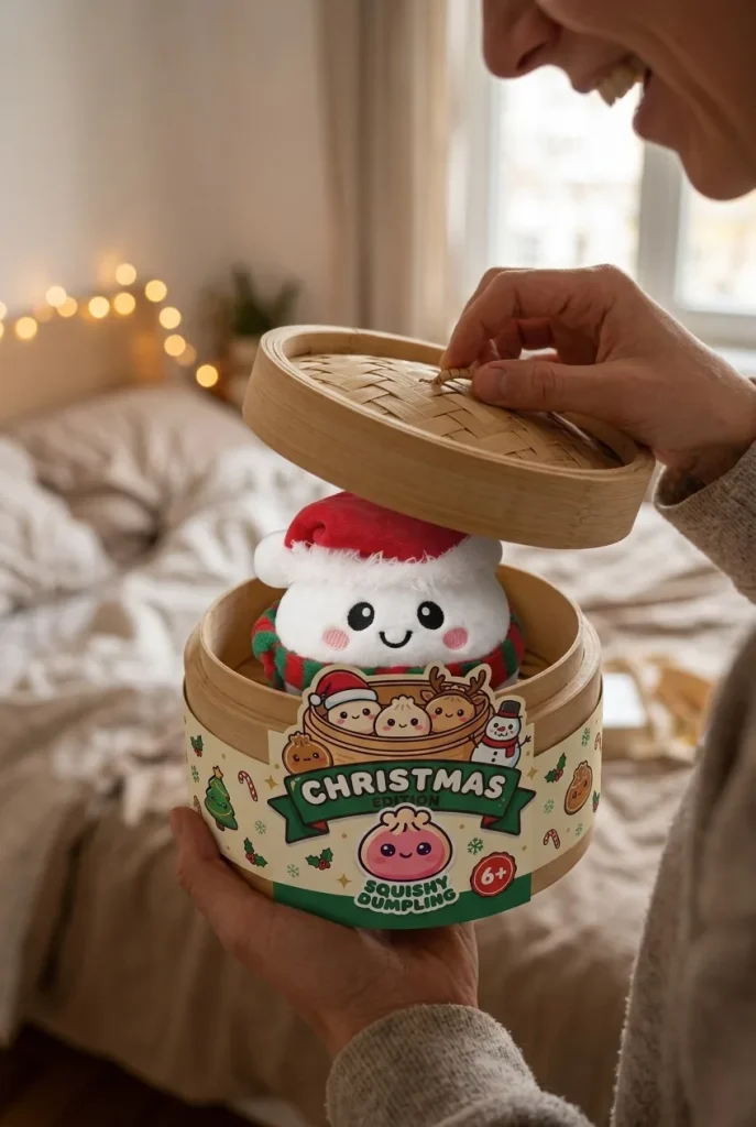 Déballage du Squishy Dumpling Bonhomme de Neige Douillet — la boîte panier vapeur s'ouvre