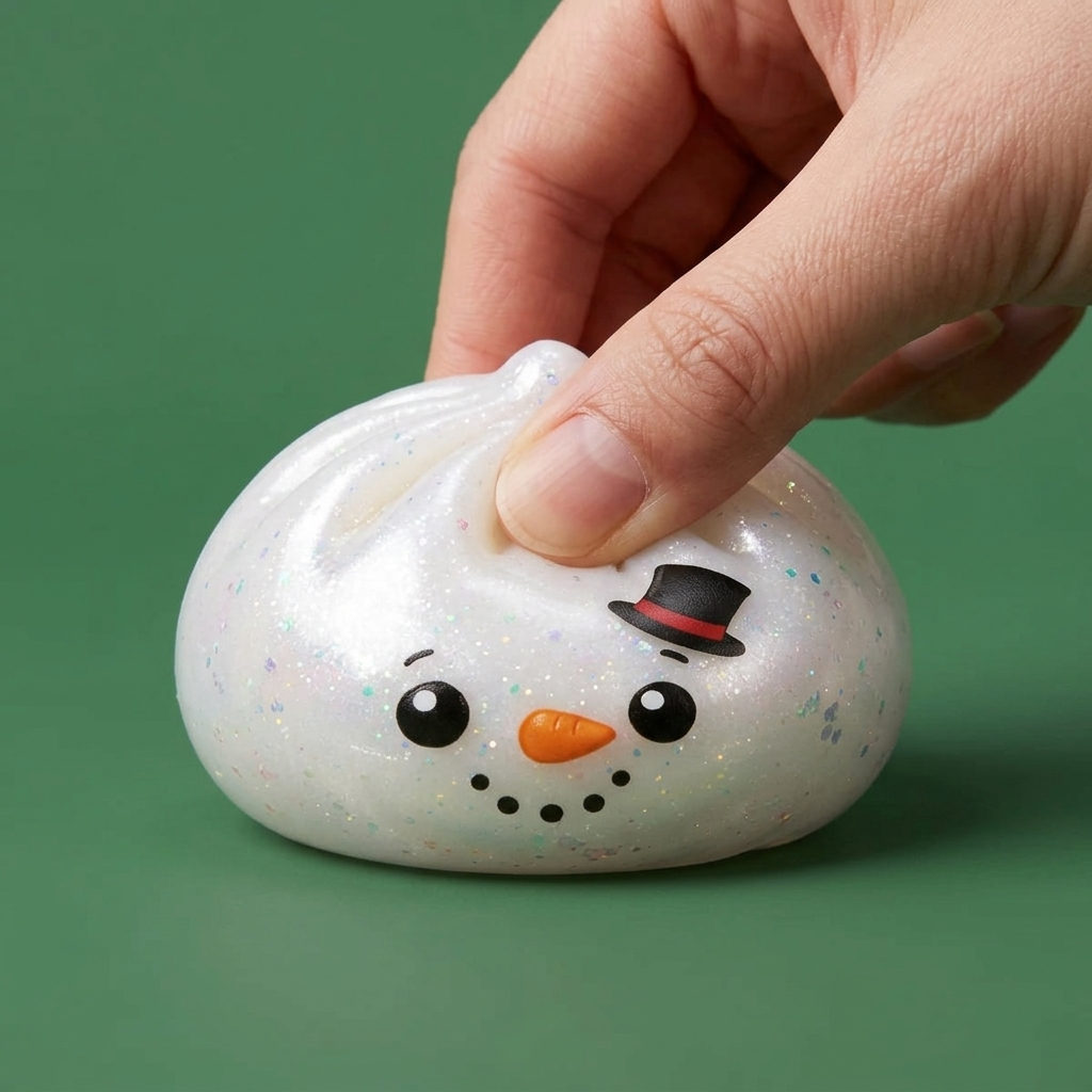 Squishy Dumpling Bonhomme de Neige Glitter pressé dans la main, matière squishy
