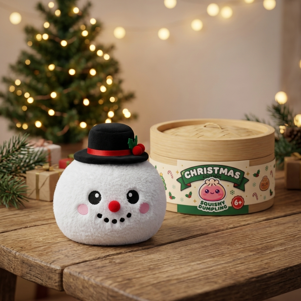 Squishy Dumpling Bonhomme de Neige Chapeau Haut-de-Forme en ambiance sur un bureau