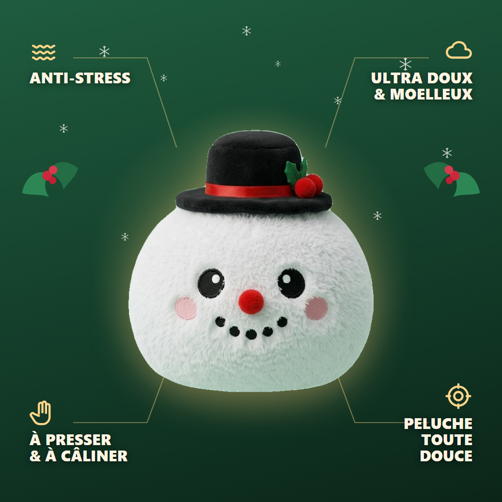 Squishy Dumpling Bonhomme de Neige Chapeau Haut-de-Forme — anti-stress, ultra doux, effet slow-rise