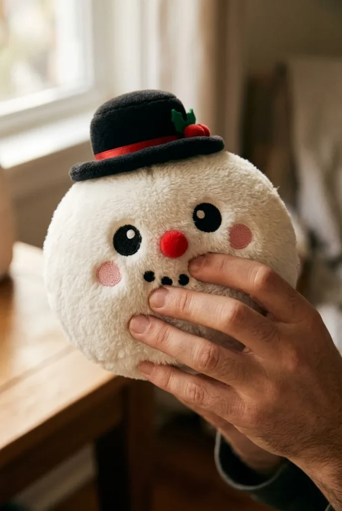 Squishy Dumpling Bonhomme de Neige Chapeau Haut-de-Forme pressé dans la main — effet squishy slow-rise