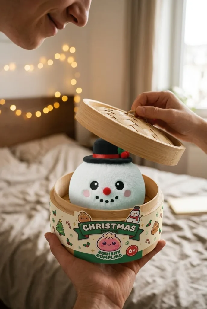 Déballage du Squishy Dumpling Bonhomme de Neige Chapeau Haut-de-Forme — la boîte panier vapeur s'ouvre