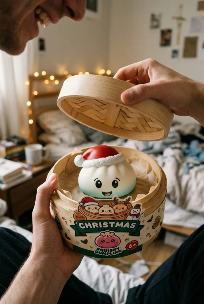 Déballage du Squishy Dumpling Bonnet de Noël Blanc — la boîte panier vapeur s'ouvre