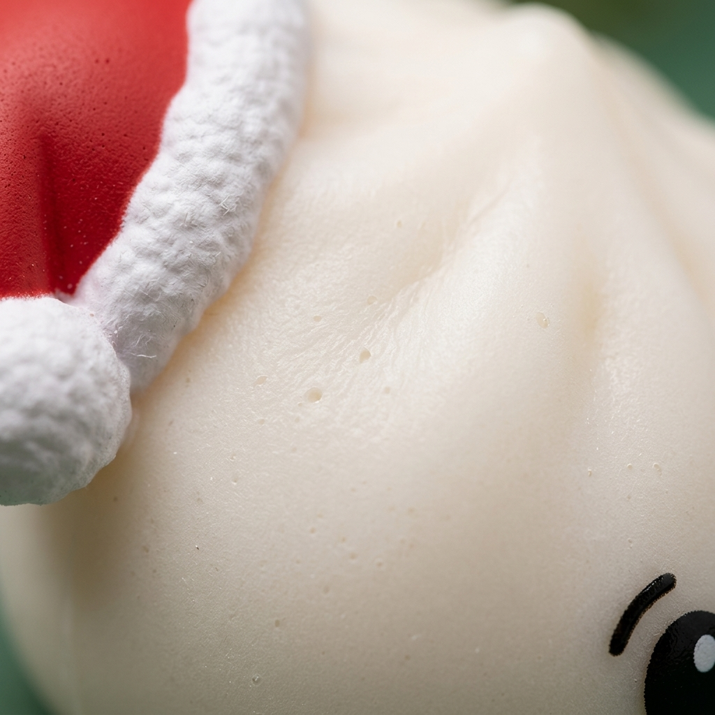 Squishy Dumpling Bonnet de Noël Blanc — gros plan macro sur la texture