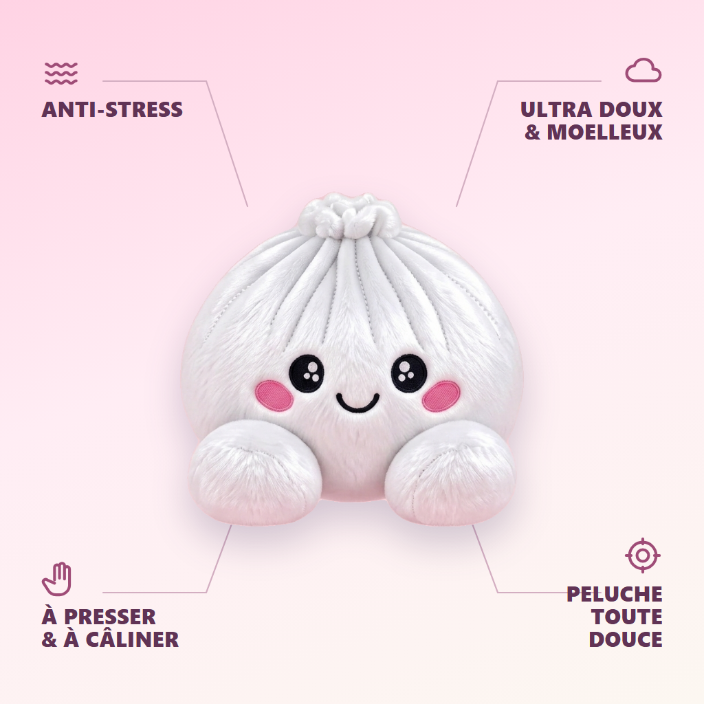 Squishy Dumpling Marshmallow Blanc Peluche — anti-stress, ultra doux, effet slow-rise
