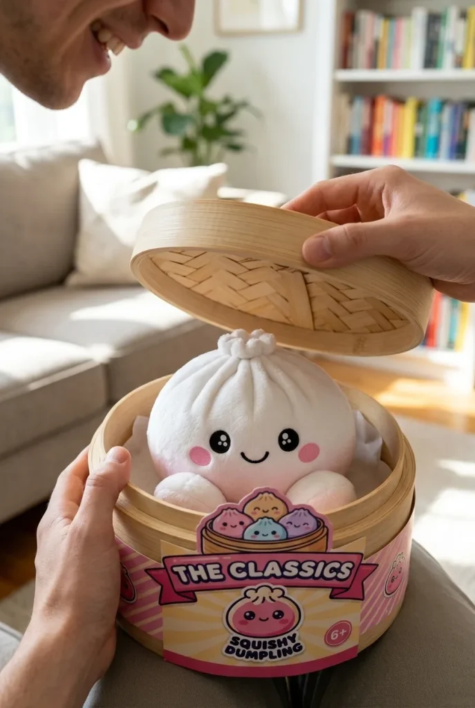 Déballage du Squishy Dumpling Marshmallow Blanc Peluche — la boîte panier vapeur s'ouvre