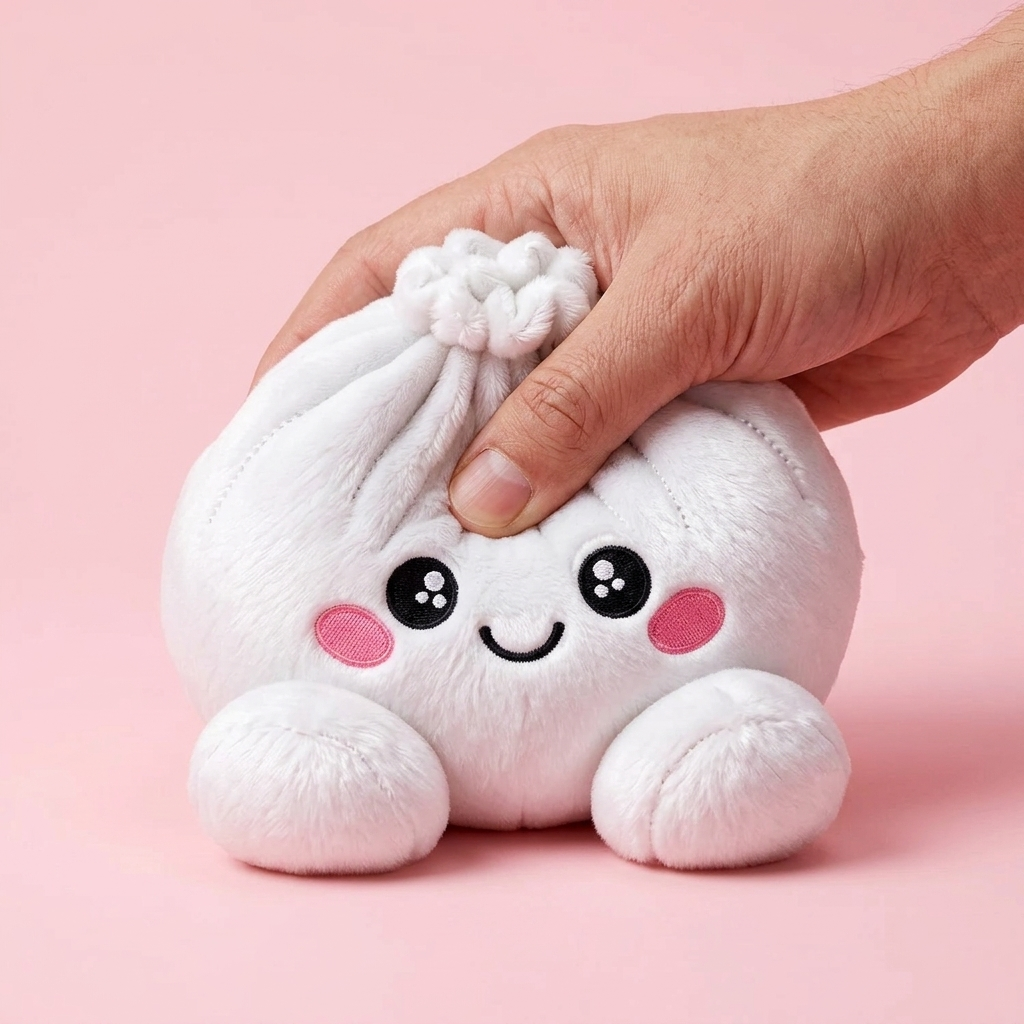 Squishy Dumpling Marshmallow Blanc Peluche — effet slow-rise, la mousse regonfle
