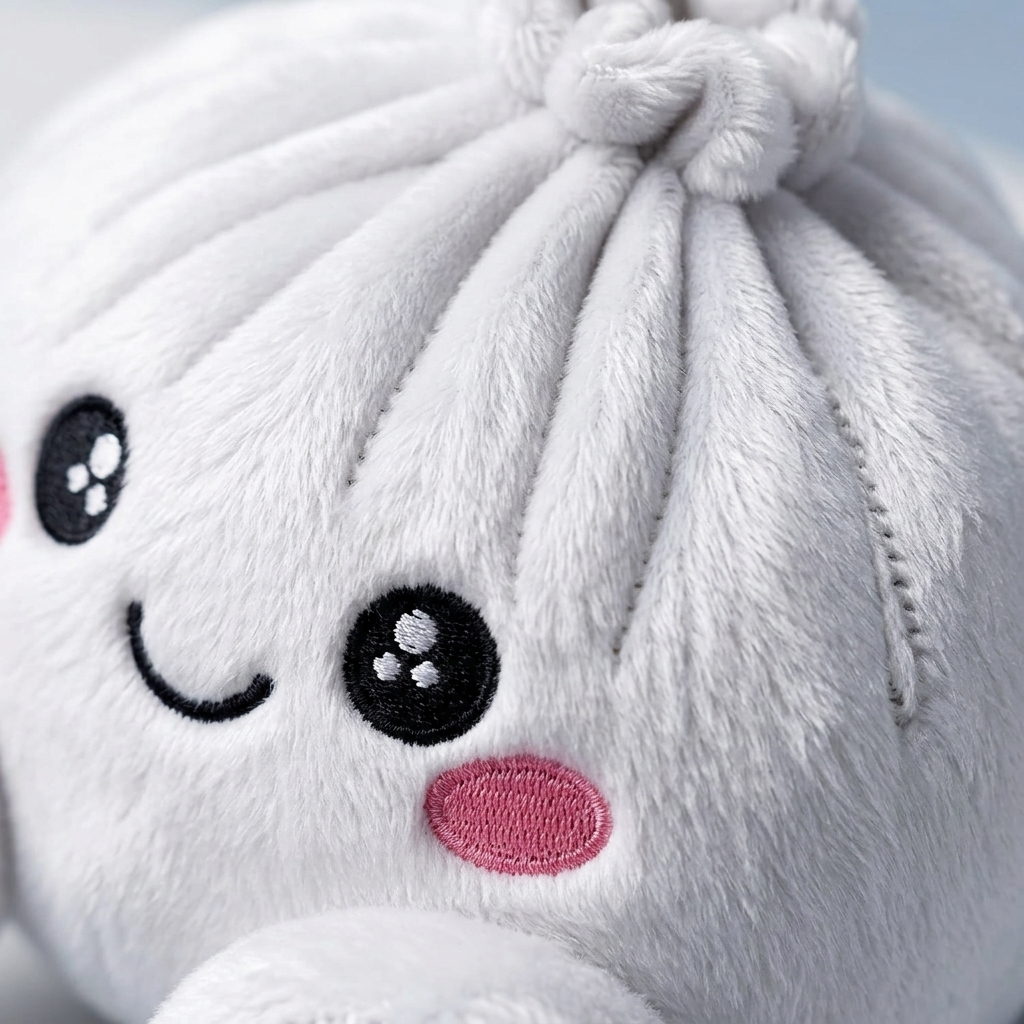 Squishy Dumpling Marshmallow Blanc Peluche — gros plan macro sur la texture