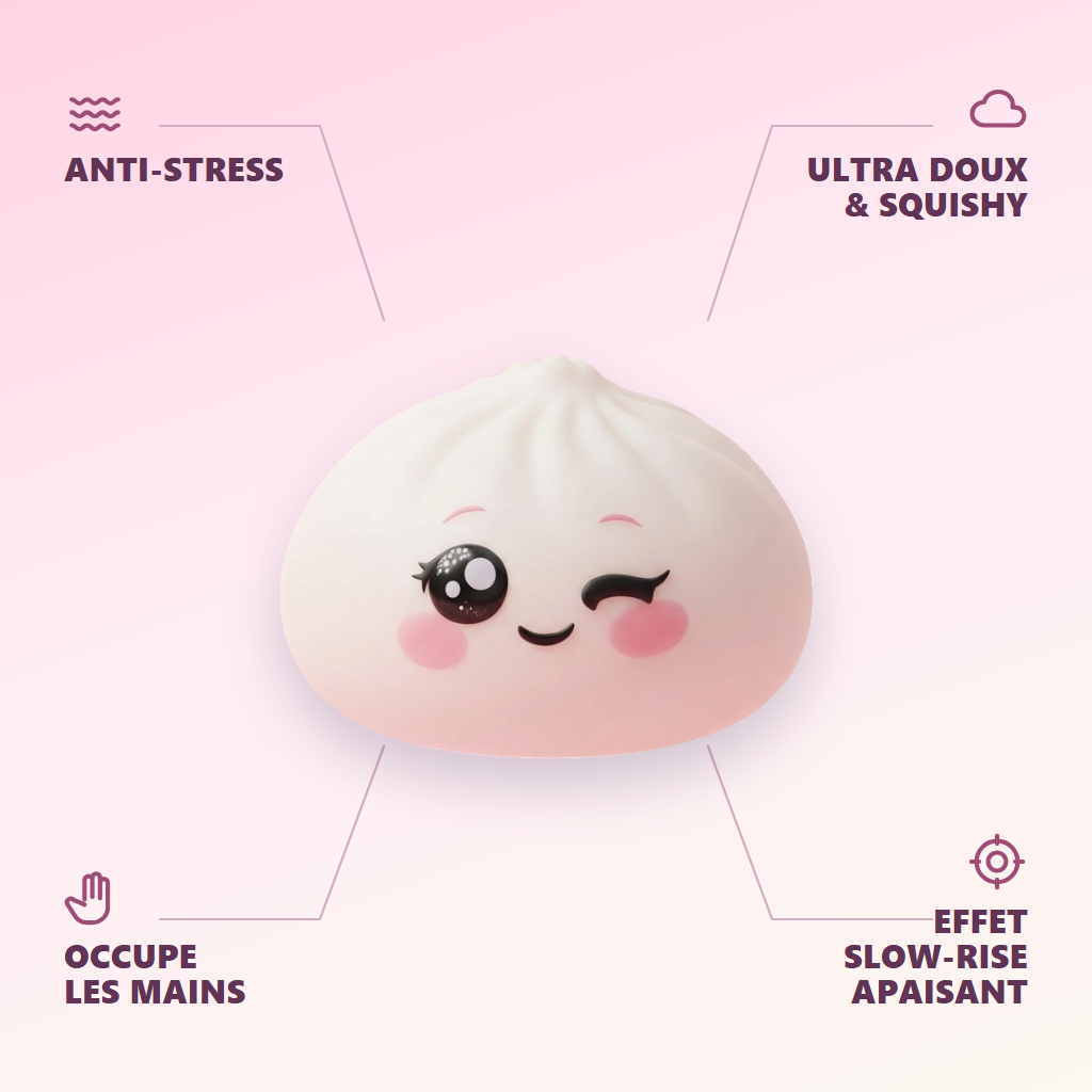 Squishy Dumpling Blanc Clin d’Œil — anti-stress, ultra doux, effet slow-rise