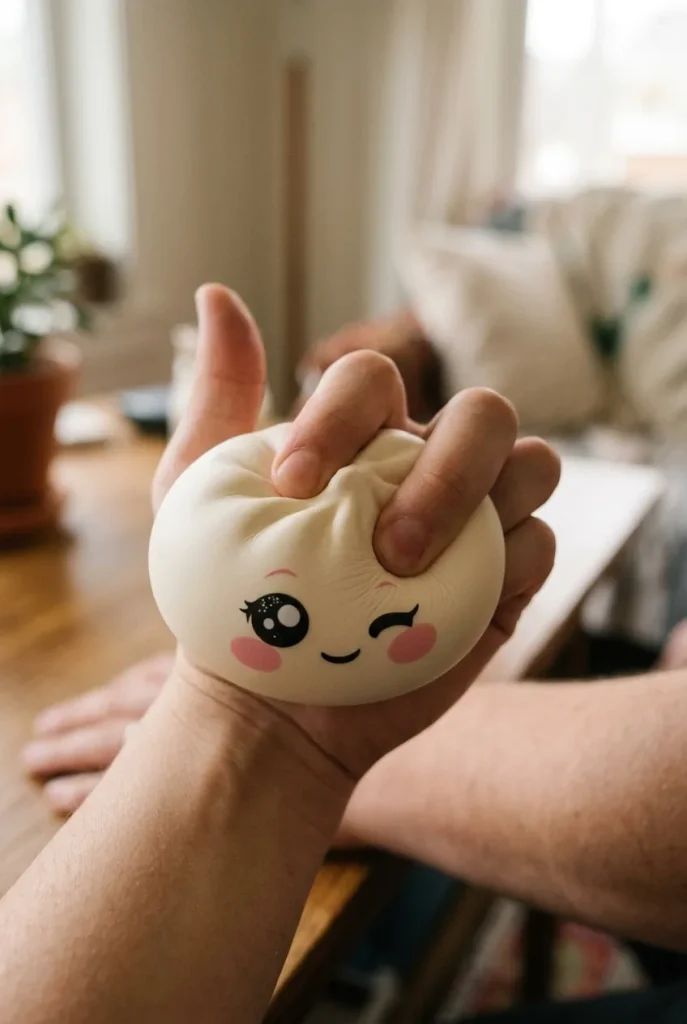 Squishy Dumpling Blanc Clin d’Œil pressé dans la main — effet squishy slow-rise