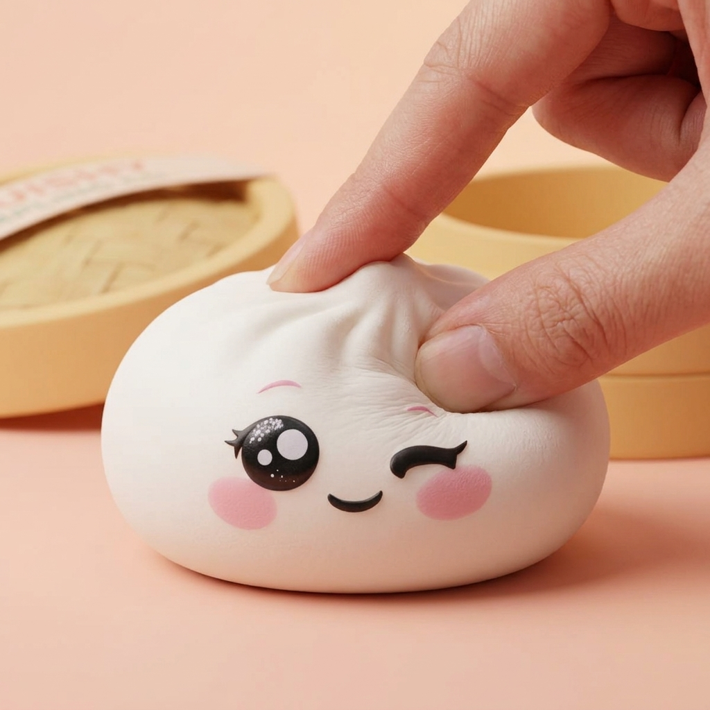 Squishy Dumpling Blanc Clin d’Œil pressé dans la main, matière squishy
