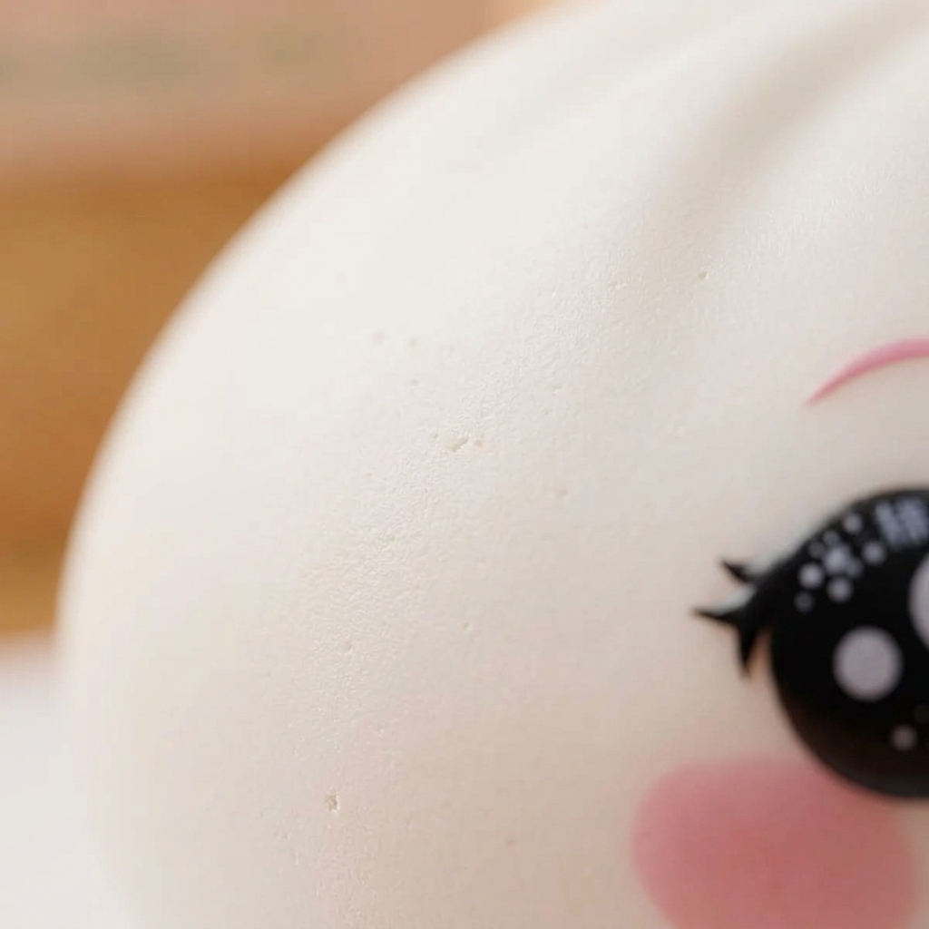 Squishy Dumpling Blanc Clin d’Œil — gros plan macro sur la texture