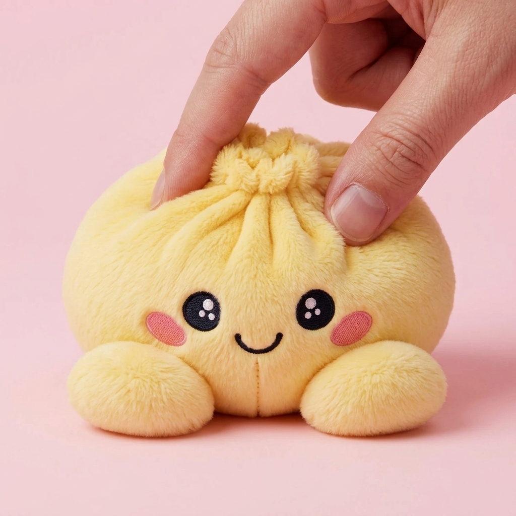 Dumpling Squishy Jaune Citron pressé dans la main, matière squishy